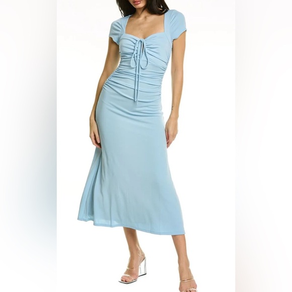 Cinq a Sept Janis Dress Powder Blue Size 12 Cinch Waist Ruching wedding guest